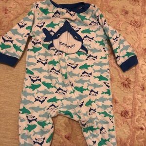 Blue longsleeve shark one piece with shark footies